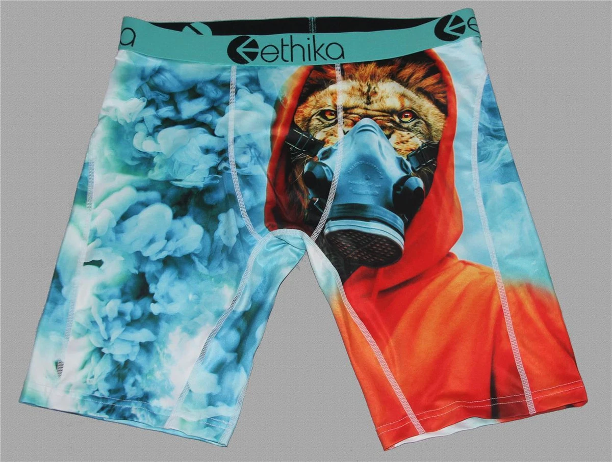 Ethika the Staple Shotgun Lion Gas Mask Smoke Black Logo Long Boxers Men's  L NWT