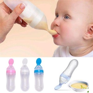 90ml Baby Silicone Squeeze Feeding Bottle With Spoon Food Rice