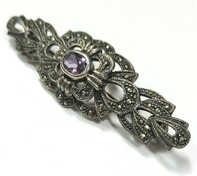 Vintage sterling silver and amethyst marquisette brooch s-l400.jpg main image 2