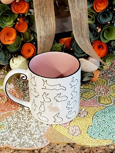 EASTER Pink Bunny Rabbit I ❤️ LOVE IT Embossed Coffee Mug Ceramic Tea Cup - Picture 4 of 5