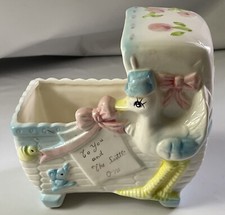 Unmarked Vintage Bassinet Whimsical Stork Baby Planter