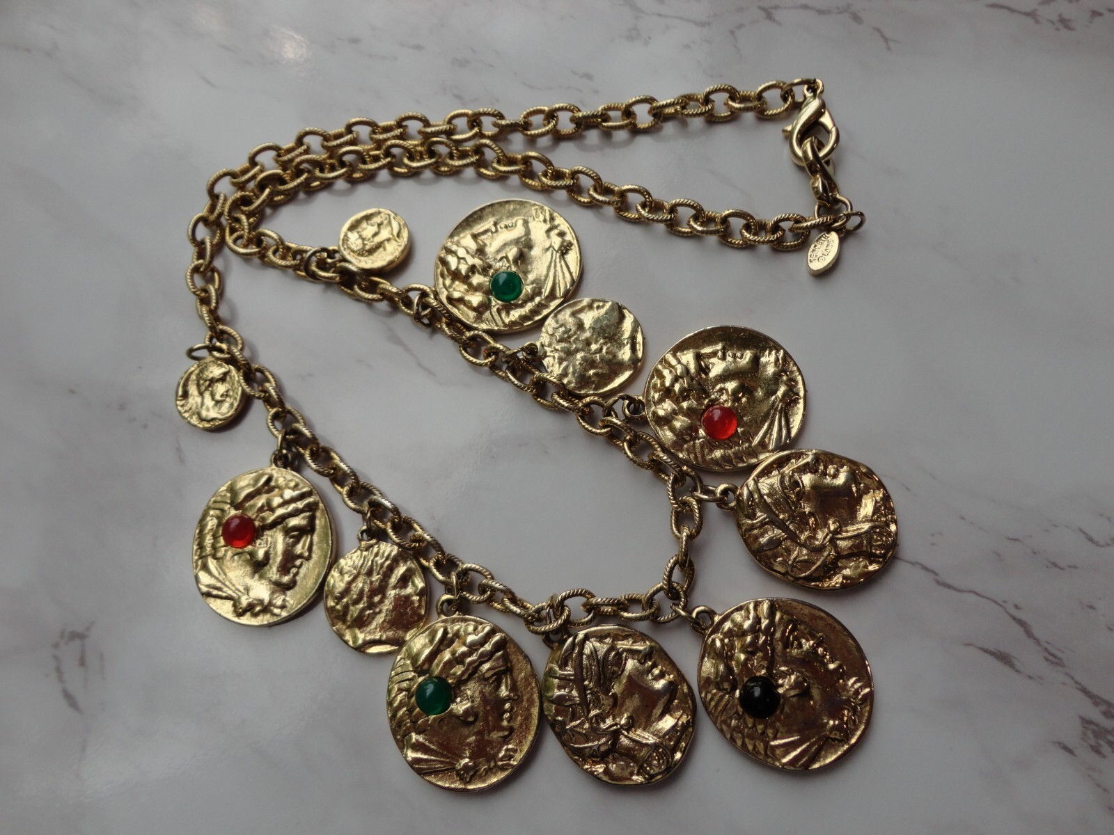 RARE VTG KENNETH JAY LANE GOLDTONE ROMAN CABOCHON… - image 7