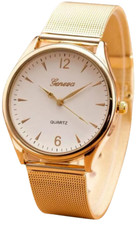 NUOVO = PLACCATO ORO - "GINEVRA" - MOVIMENTO QUARZO-BATTERIA - BRACCIALE - OROLOGIO DA POLSO