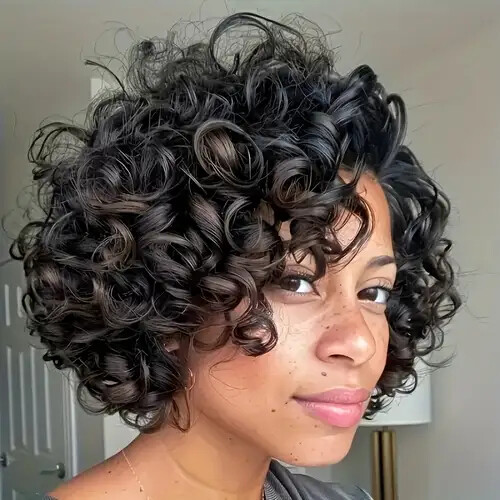Short Curly Bob Wig 100% Human Hair 13x4 Lace Front Wigs 180  display picture 2