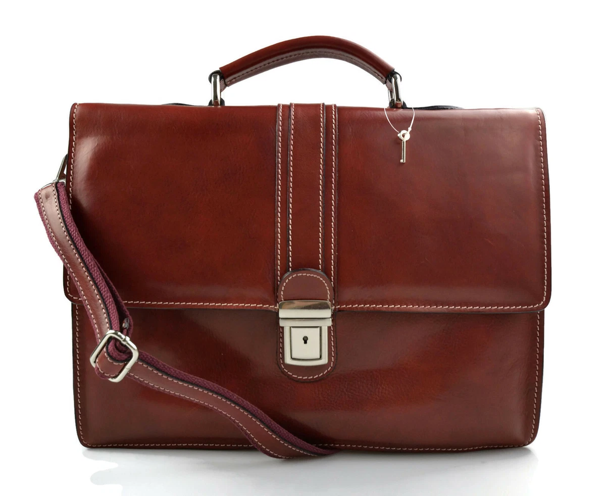 Leather Folder Office Bag Men Women Suitcase 24 Hour Red Leather Bag