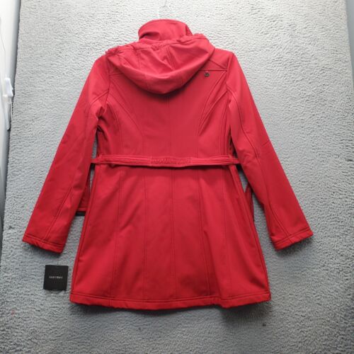 Ellen Tracy Trench Coat Womens Medium Red Belted Fleece Lined Hooded Full Zipper - Picture 2 of 12
