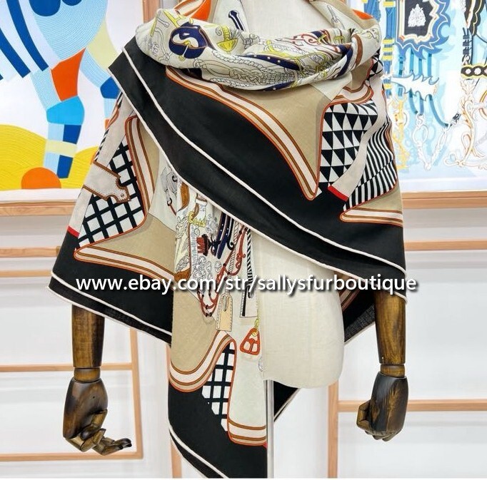 Sallys 70% Cashmere 30% Silk Stole Geometric Print Double Face Scarf Shawl 53