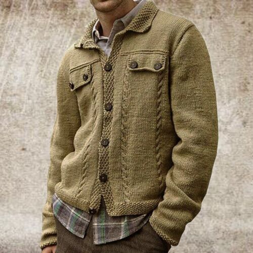 Cardigan uomo cappotti maniche lunghe petto singolo maglione tessitura casual lavorato a maglia - Foto 11 di 19