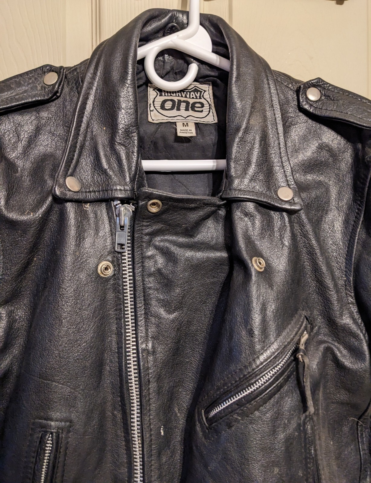 90s Vtg & Rare Highway One INDIAN Black Leather Motorcycle Coat Womens Med Nice! image 5