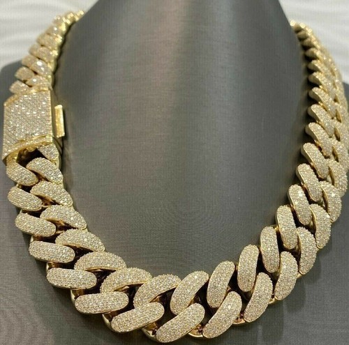 Men's Real Moissanite Cuban Link Chain 20 Miami 925 Sterling Silver Certified - Picture 3 of 5