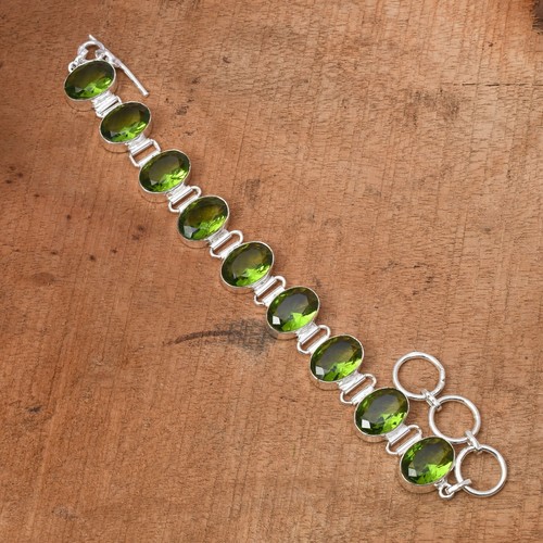 Peridot Gemstone 925 Sterling Silver Handmade Ethnic Jewelry Bracelet 7-8" - Picture 2 of 8