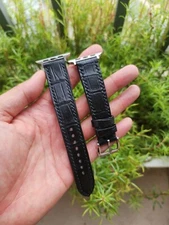 20/18 MM Black 100% Genuine Leather Skin Watch Strap Band Case 44 to 49mm