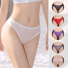 Womens Silky Sheer Shiny Underwear Ultra-thin Panties See-through Knicker Briefs