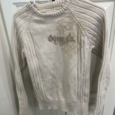 Guess Round Neck Long Sleeve Graphic Beige Pullover Sweater Women  s Size Medium