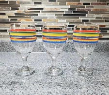 Set of 3 Libbey Fiesta Mambo Water Iced Tea Glasses Bright Stripes EUC