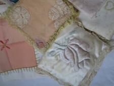 Vintage wHITE satin lace lingerie bag with trapunto ROSE