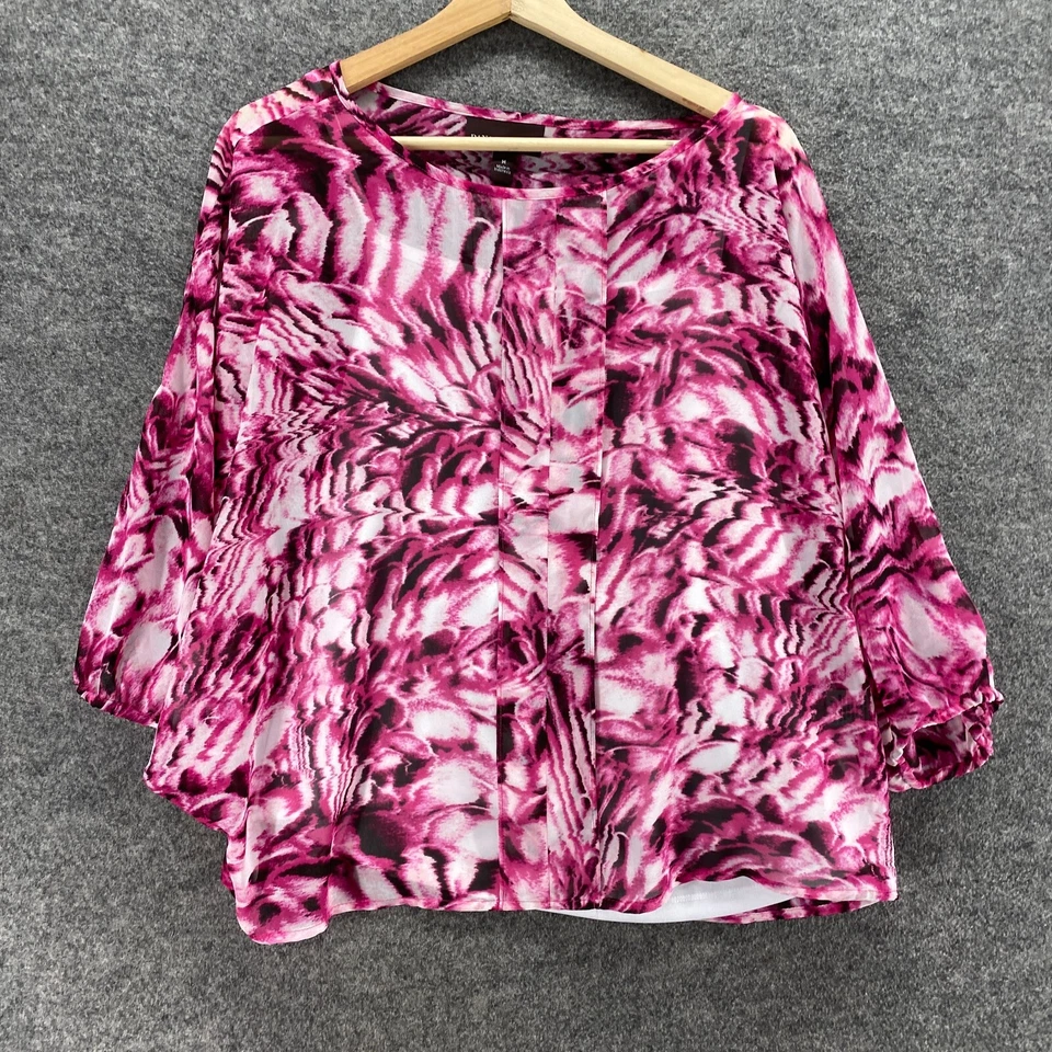 Blusa Dana Buchman Mujer M Mediana Rosa Geométrica Manga Larga Pullover Informal Foto 4 de 4