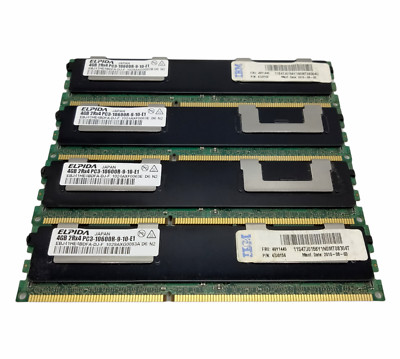 Lot of 4 Elpida 4GB PC3-10600R Server Memory RAM EBJ41HE4BDFA-DJ-F (16GB Kit)