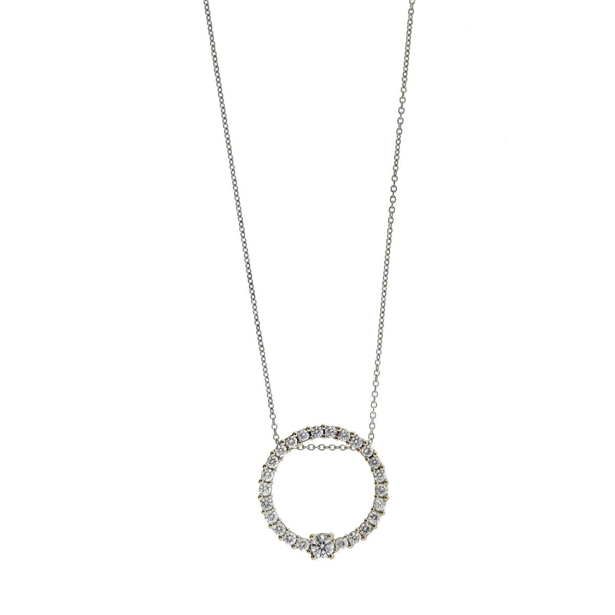 14k White Gold Diamond Circle Pendant Necklace .9… - image 1