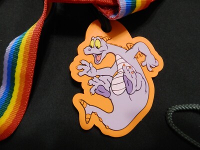 Vintage Disney Figment Lanyard w/ 3  Soft Rubber Charm Pin Trading RARE FIND