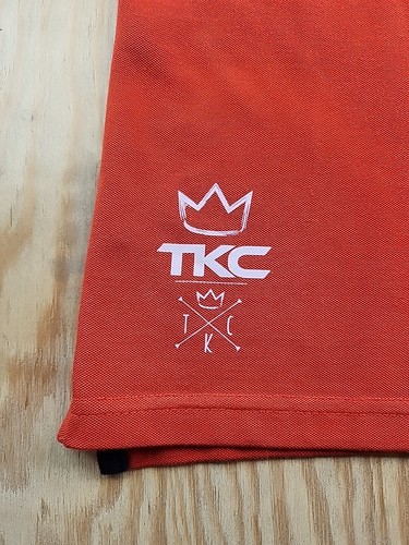 TKC The Kings Child Logo Orange Polyester Lightweight Polo Shirt Mens Medium - Picture 4 of 9