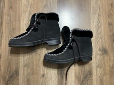 Vintage Quoddy Shoes, Women's Size 7, Moccasins Boots Sherpa Leather Snow Black