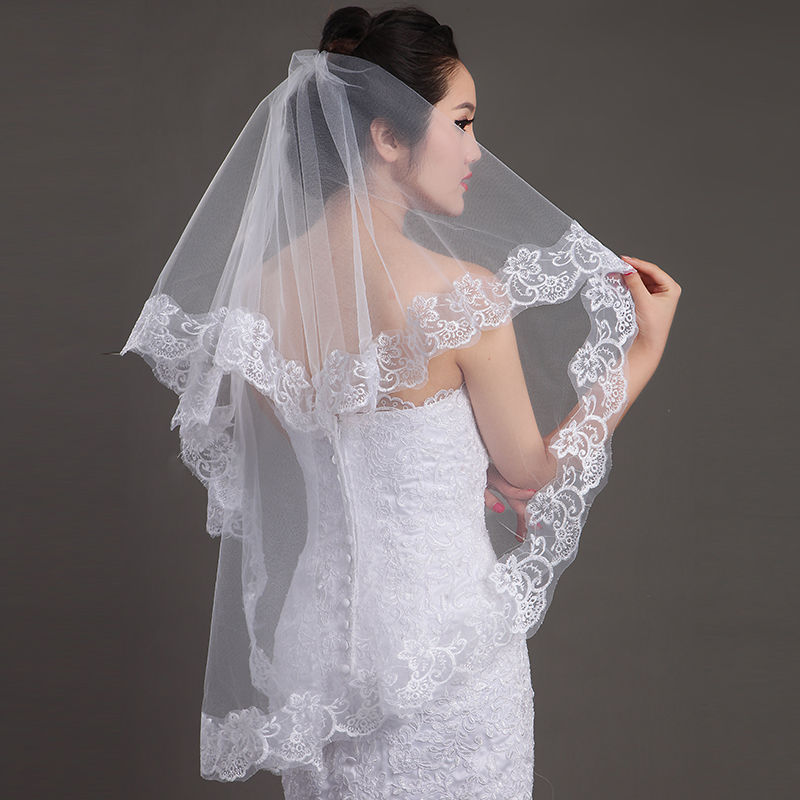333vs 1.5m Bridal WhiteTulle Floral Embroidered Edge Wedding Veil