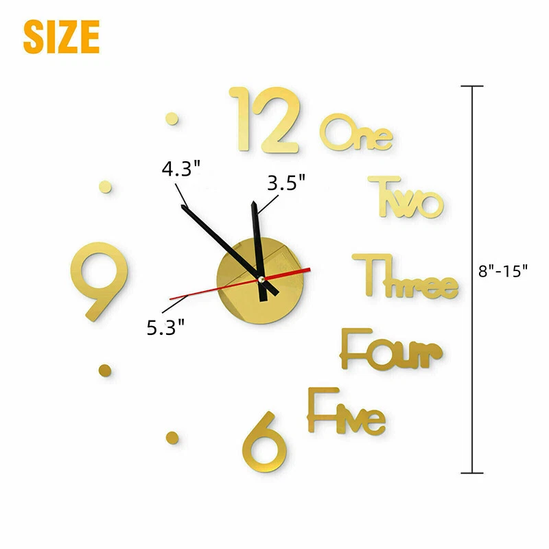 3D Large Wall Clock Mirror Surface Modern DIY Sticker Office Home Shop Art Decor - Image 4 of 4