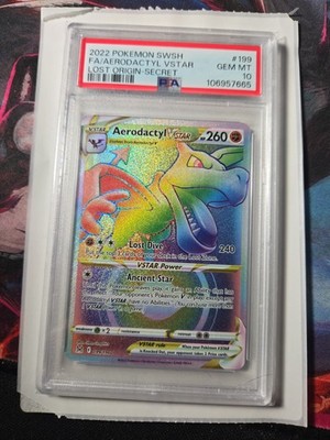Pokémon PSA 10 Aerodactyl VSTAR Rainbow Secret Rare 199/196 Lost Origin 2022