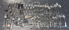 LOT OF 61 MISC SILVER PLATED SILVERWARE H&T ONEIDA TUDOR BOUQUET STRATFORD