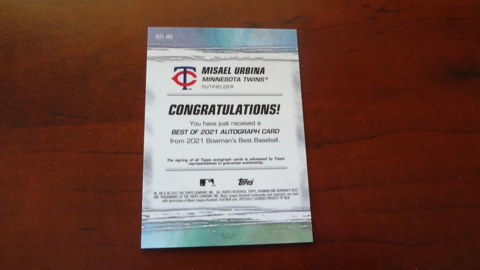 2021 BOWMAN'S BEST # B21-MU MISAEL URBINA  AUTOGRAPED BASEBALL CARD - Image 3 of 3