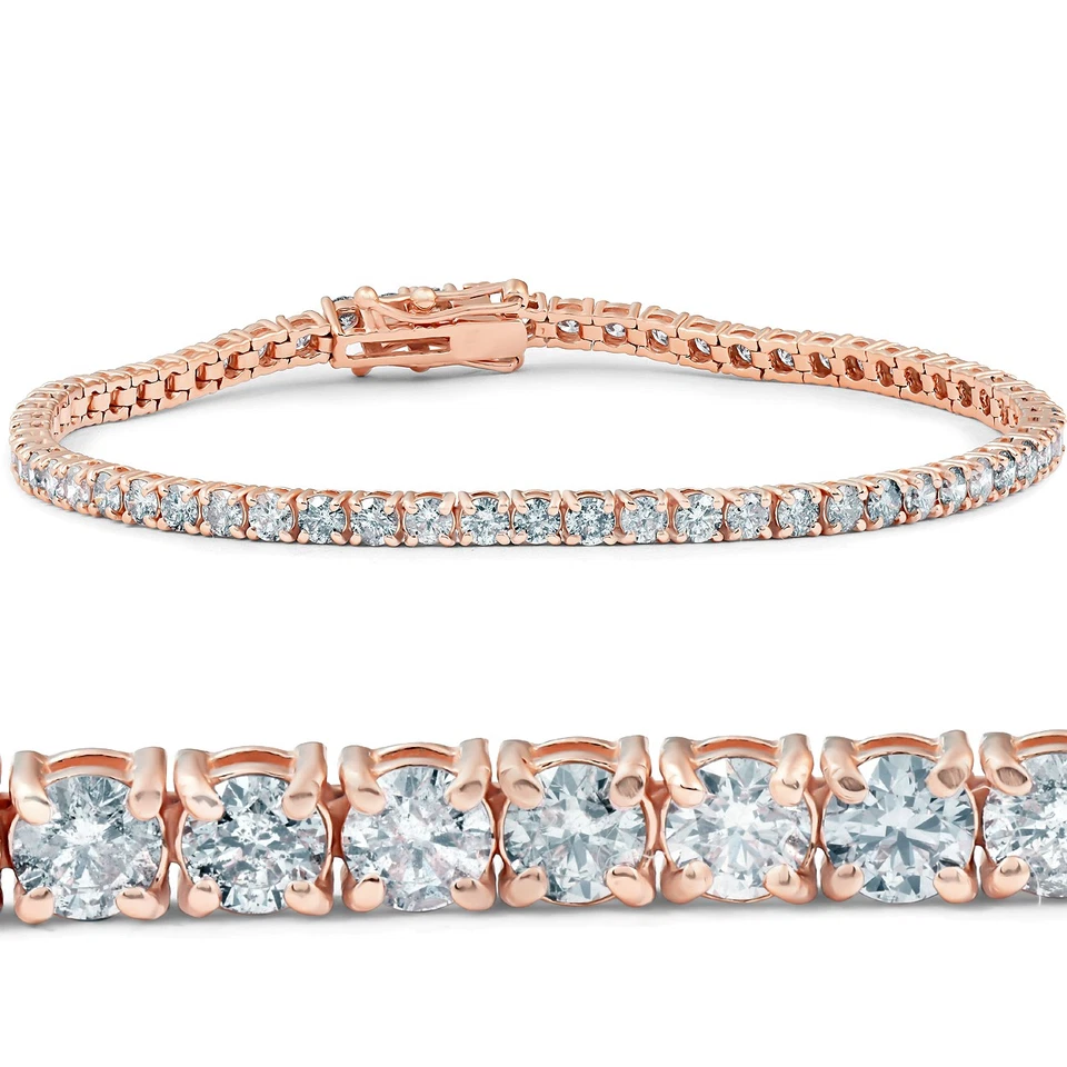 Brazalete de tenis de diamantes de 4,35 quilates de oro rosa de 14 quilates de 7"