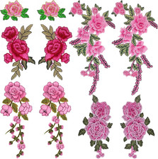 10Pcs 5 Pairs Sew on Embroidered Flower Patches Pink Petal Flower Embroidery Ap