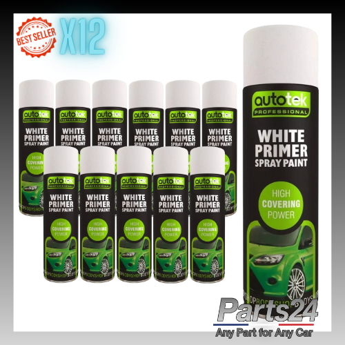12x AutoTek White Primer Multi-Purpose Aerosol Spray Paint 500ml New