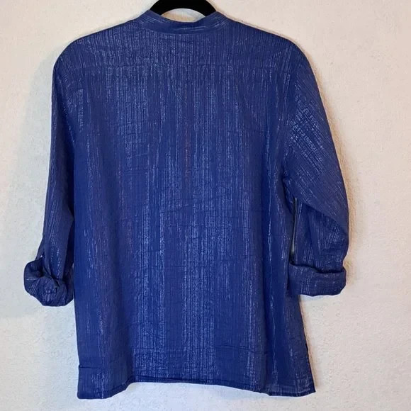 Chicos Blue Button Down Silver Metallic Shirt Wom… - image 5