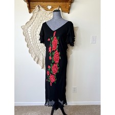 Vintage Y2K Bias Cut Whimsygoth Floral Midi Dress Size 1X