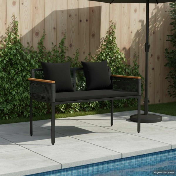 Bank Outdoor Mit Kissen Schwarz 117 X 54 X 74,5 Cm Poly-Rattan-image
