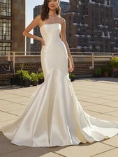 Satin Mermaid Wedding Dresses Strapless Elegant Cheap Party Gowns Bridal Gowns