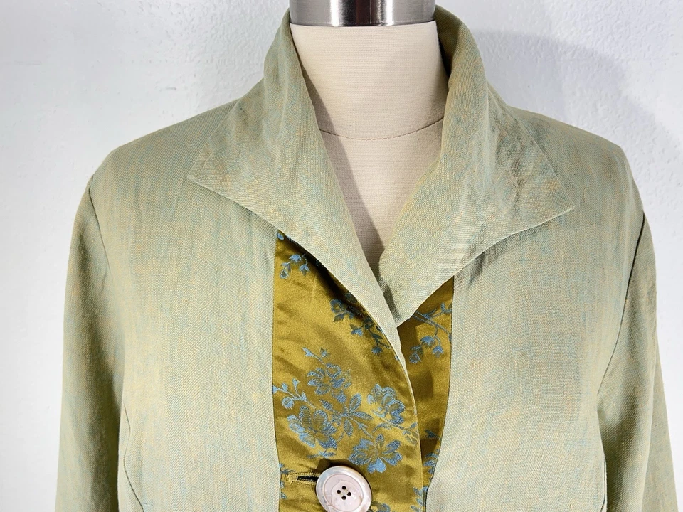 Vintage 90s J Jill Green 100% Linen Jacket L Lagenlook Artsy Boho Fairy Grunge - Image 2 of 4