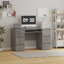 Desk w/ 6 Drawers High Gloss Computer Desk Table Dressing Table Drawers Home