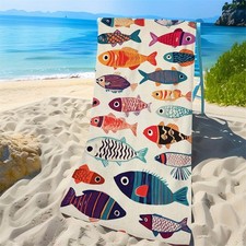 Large Summer Beach Towel Sand Free Cartoon Fish Printed Microfiber Beach Towels