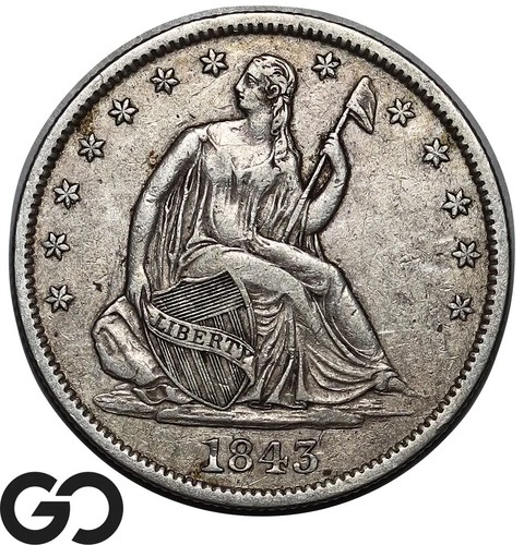 1843-O Seated Liberty Half Dollar, Key Date AU New Orleans Issue