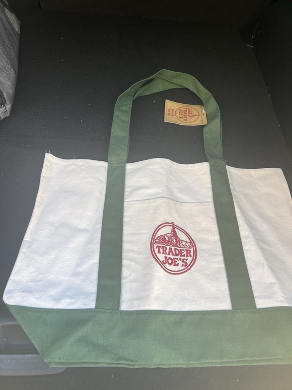 Trader Joe's Canvas Tote Bag Large - Green New with Tag -in Hand