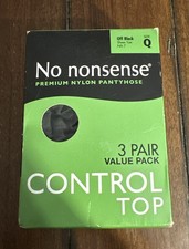 3 Pair No Nonsense Control Top Pantyhose Size Q Black Sheer Toe Made In USA