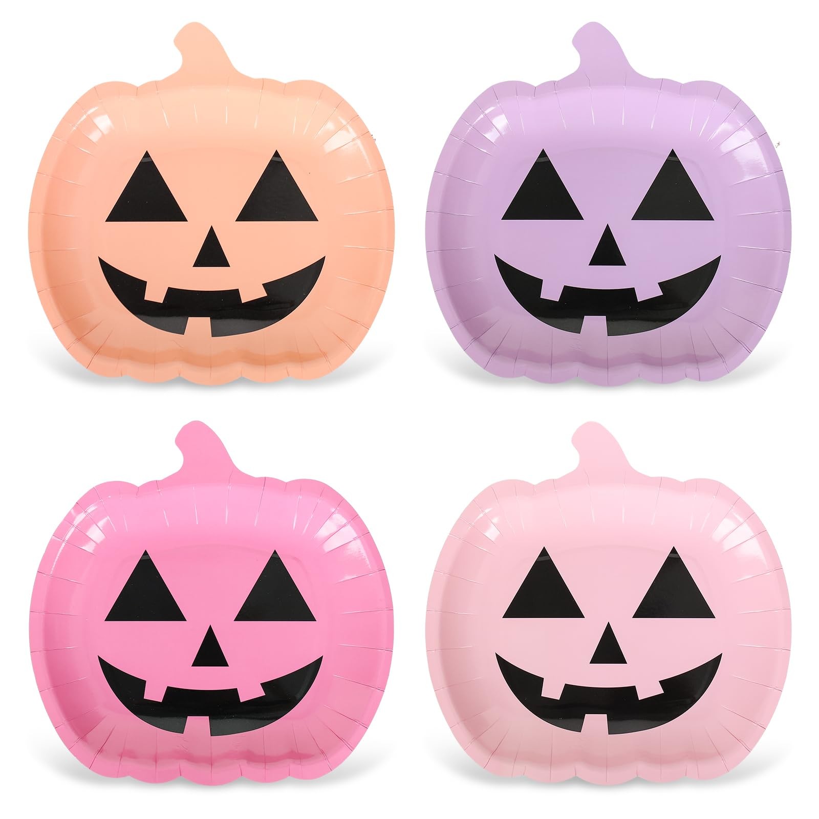 40Pcs Halloween Pumpkin Paper Plates Cute Grimace Pink Purple Orange Pumpkin Sha