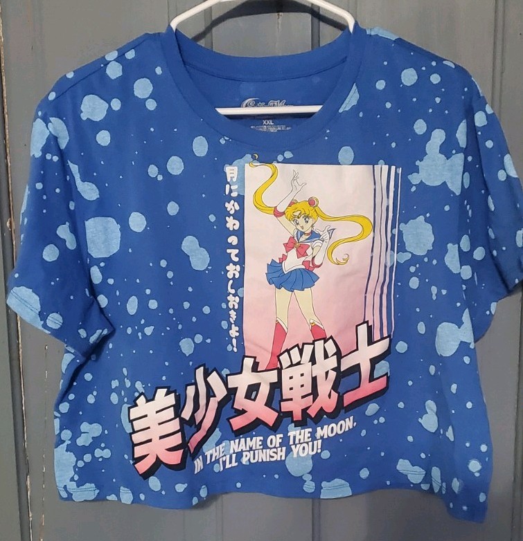 Sailor Moon Graphic T-Shirt Size XXL Blue Short Sleeve Crop Top