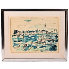 JOHN MARIN Original Vintage Signed Coastal Harbor Seascape Watercolor Painting