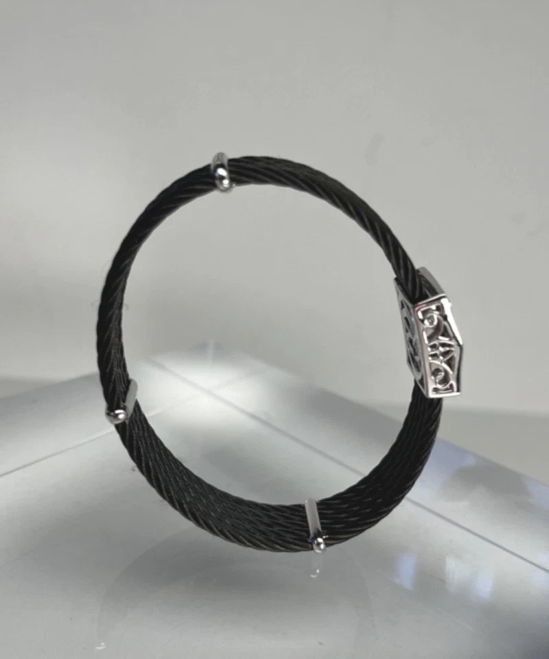 ALOR2, 5-Row Black Cable Bracelet w .90CT F Color Diamonds 18K WG, Fits to 6.75" - Image 4 of 4