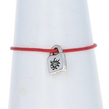 Uno de 50 Red Cord Lock Bracelet - Silver Toned Padlock Adjustable