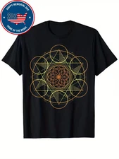 Men's Prana Art Yoga Mandala T-Shirt - Sacred Geometry Meditation Design, Black